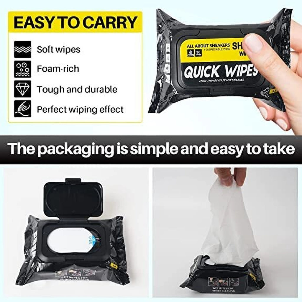 Cleaner Shoe Wipes Quickly Remove Dirt & Stains Leather, Suede, Synthetic Leather, Sports, Velour Shoe Cleaner (Neutral)