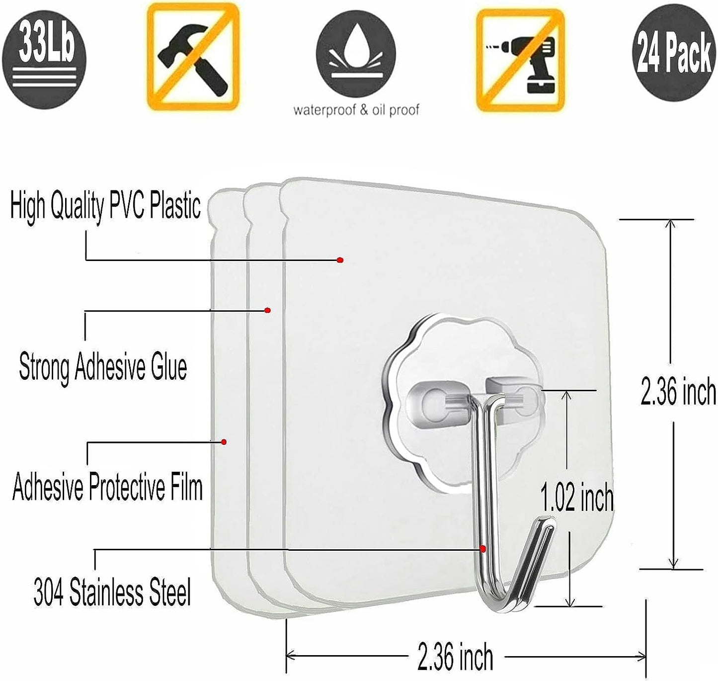 Adhesive Hooks for Wall Heavy Duty (Pack of 10)