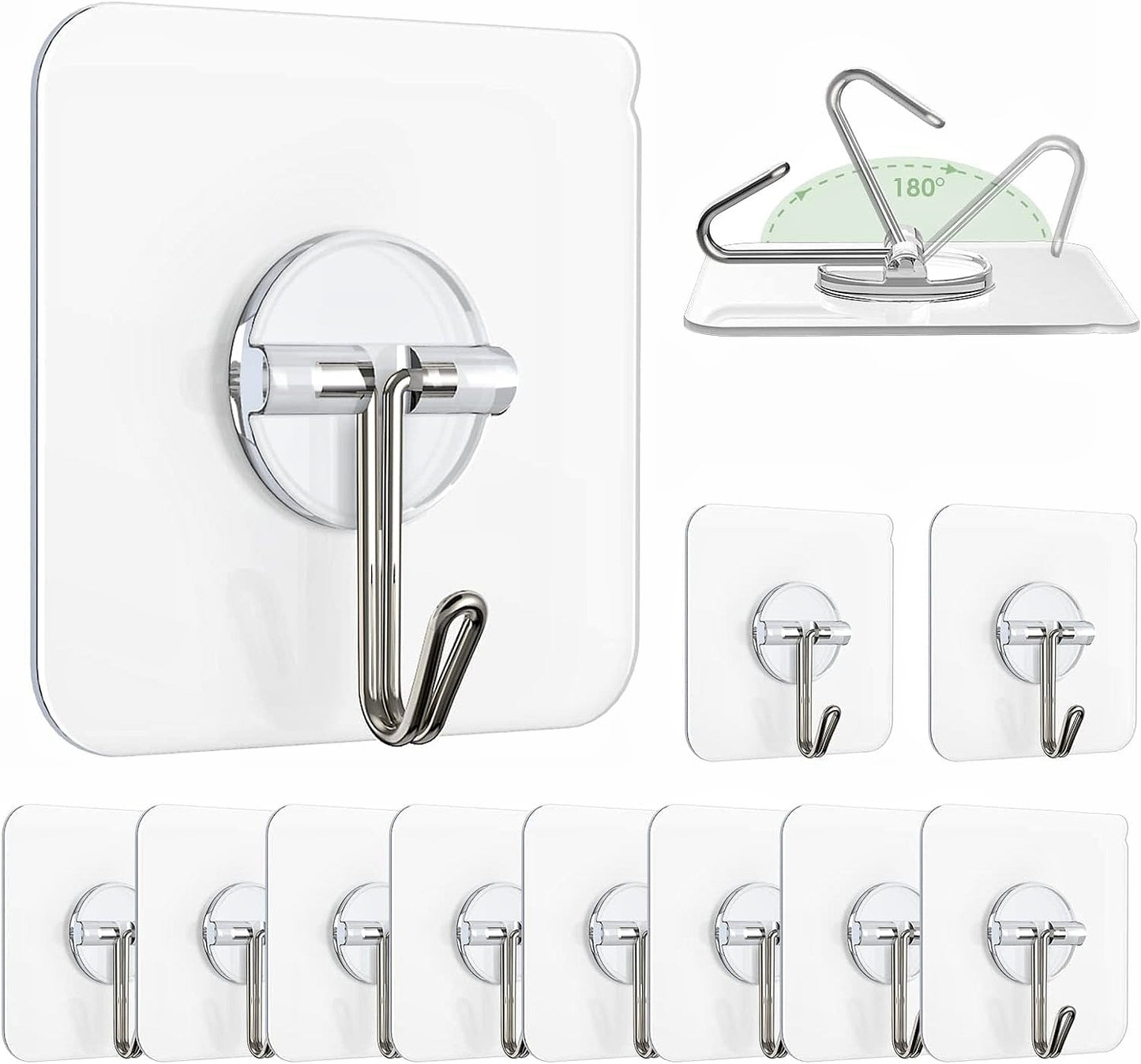 Adhesive Hooks for Wall Heavy Duty (Pack of 10)