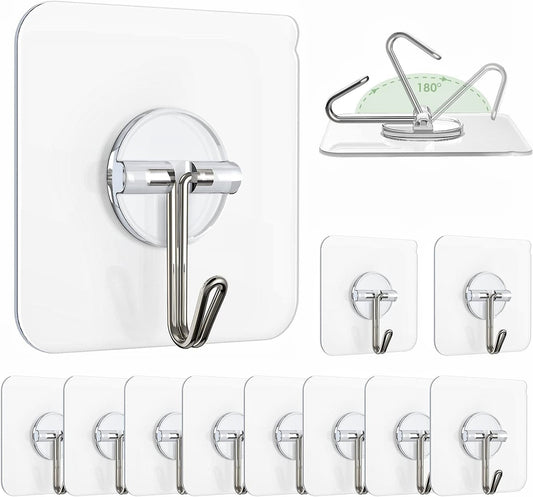 Adhesive Hooks for Wall Heavy Duty (Pack of 10)