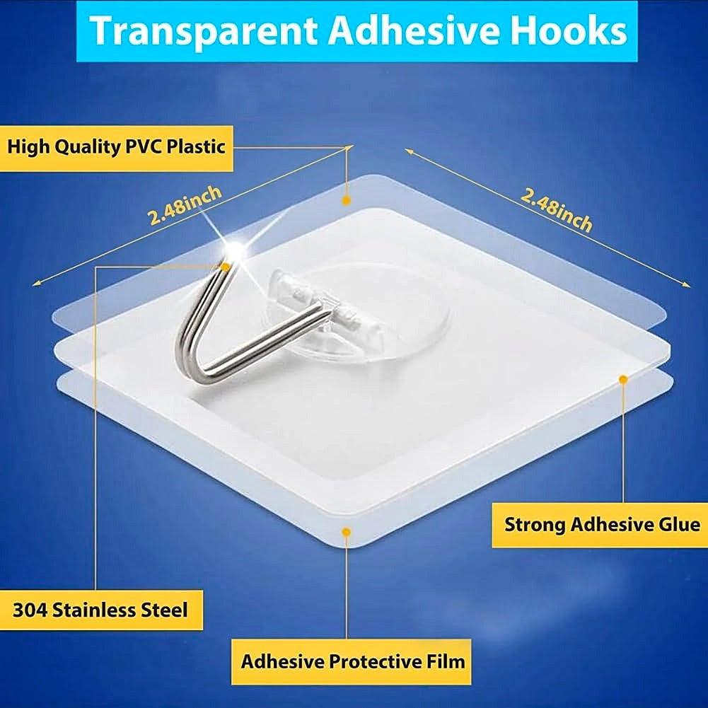 Adhesive Hooks for Wall Heavy Duty (Pack of 10)