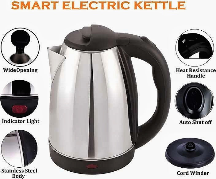 Saw Electric Kettle 2 Litre | Stainless Steel Automatic Boiler for Water, Tea & Coffee