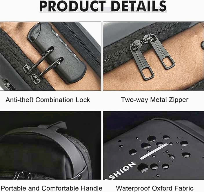 High Quality Fashion Water Proof Chest Bag USB Anti-t heft Lock Cross Body Bag