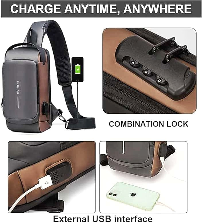High Quality Fashion Water Proof Chest Bag USB Anti-t heft Lock Cross Body Bag