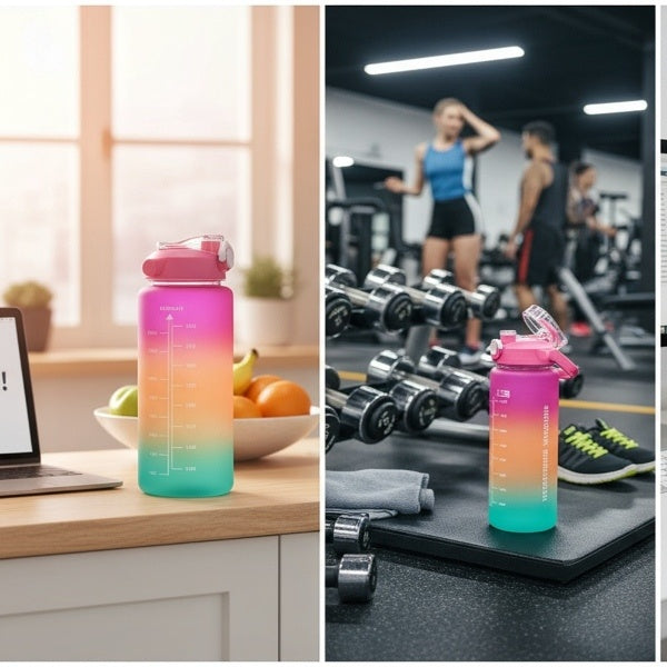 3‑in‑1 Gradient Motivational Water Bottle Set with Time Marker & Straw