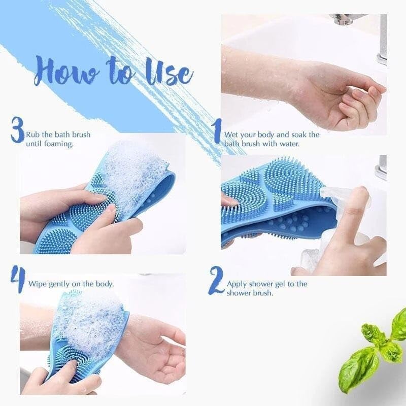 Silicone Body Brush Back Belt Scrubber Double Side Bathing Brush for Skin Deep Cleaning Massage, Dead Skin Removal Exfoliating Belt for Shower, Easy to Clean (Random Colors)