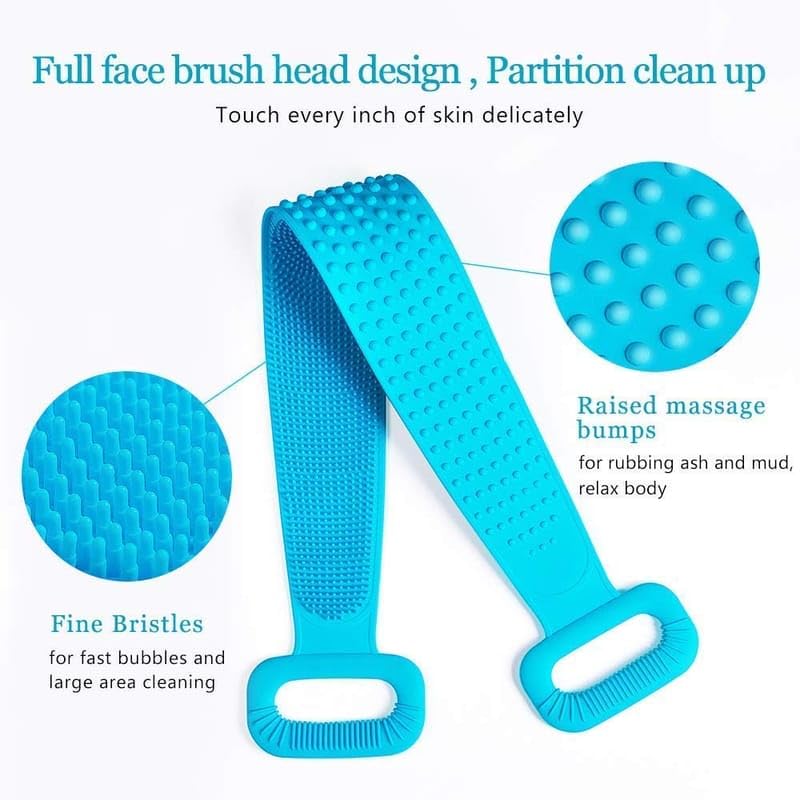 Silicone Body Brush Back Belt Scrubber Double Side Bathing Brush for Skin Deep Cleaning Massage, Dead Skin Removal Exfoliating Belt for Shower, Easy to Clean (Random Colors)