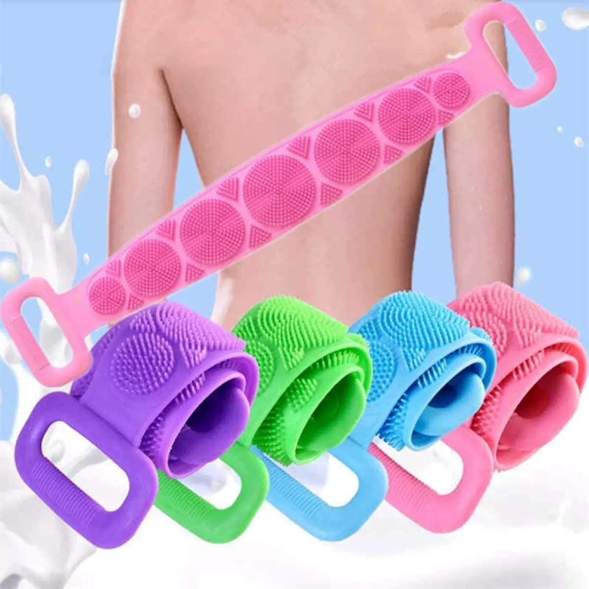 Silicone Body Brush Back Belt Scrubber Double Side Bathing Brush for Skin Deep Cleaning Massage, Dead Skin Removal Exfoliating Belt for Shower, Easy to Clean (Random Colors)