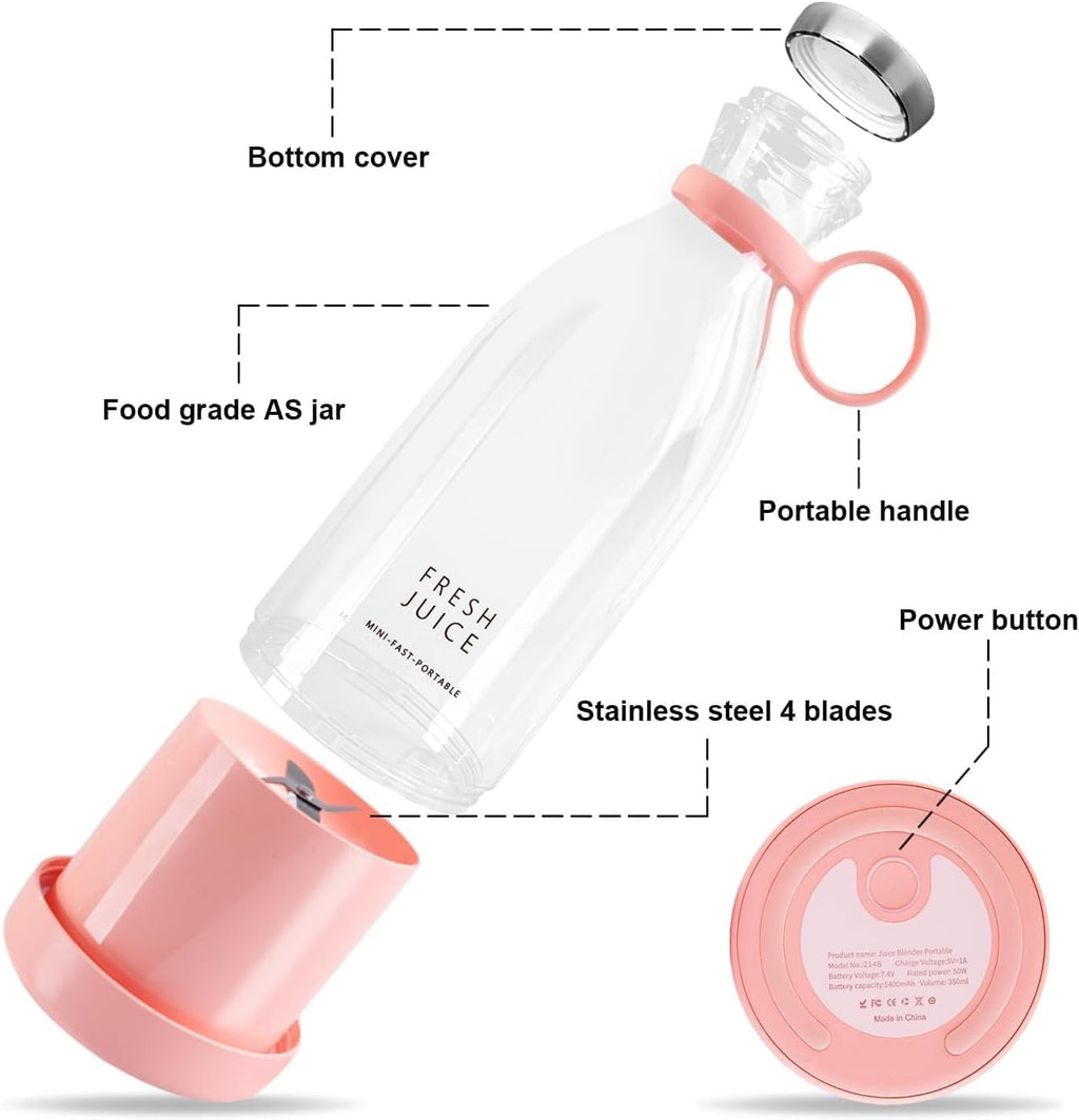 USB Rechargeable Mini Juicer Blender, Portable Juicer Bottle, Electric Fruit Juice Maker Machine, Personal Size Juicer Bottle Blender Grinder