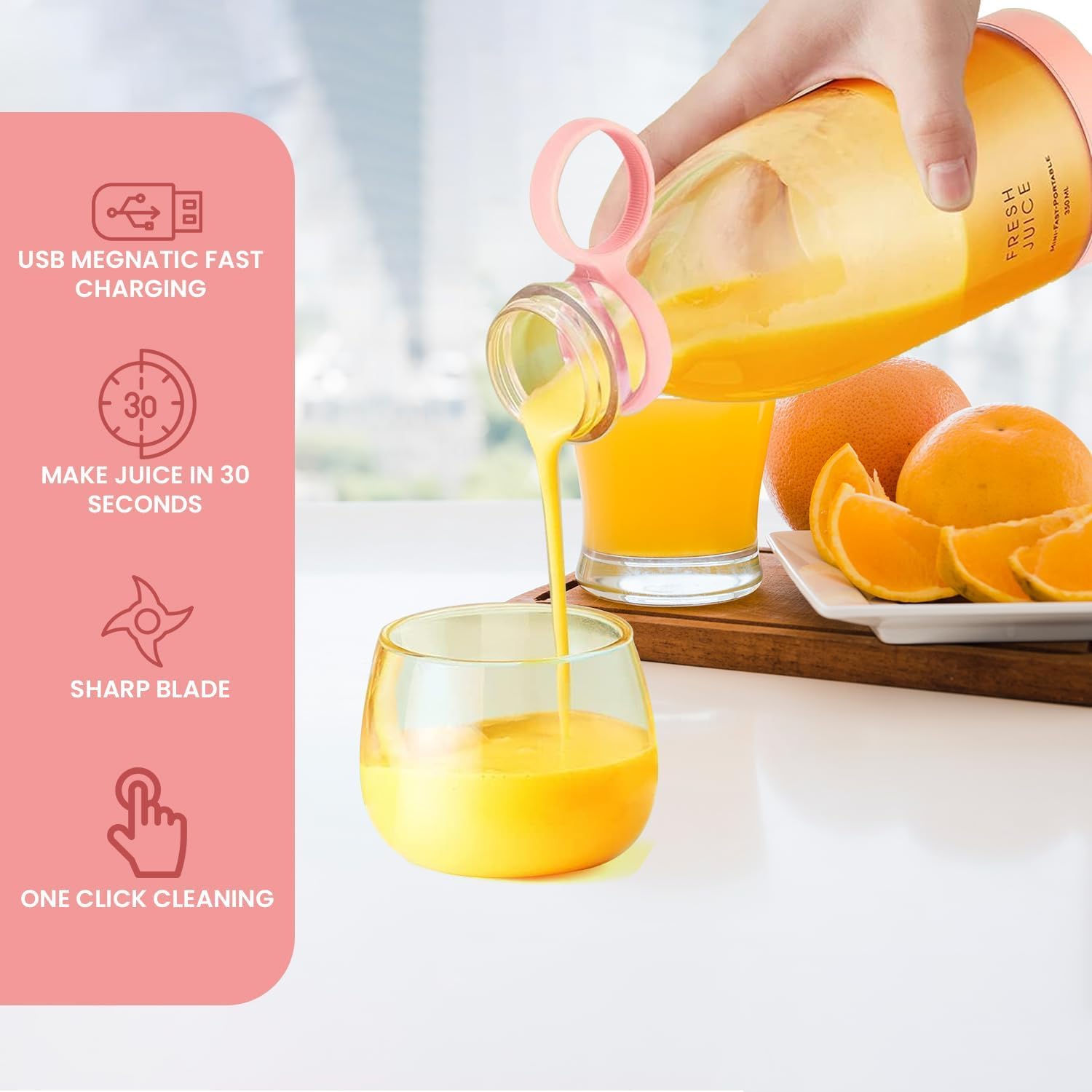 USB Rechargeable Mini Juicer Blender, Portable Juicer Bottle, Electric Fruit Juice Maker Machine, Personal Size Juicer Bottle Blender Grinder