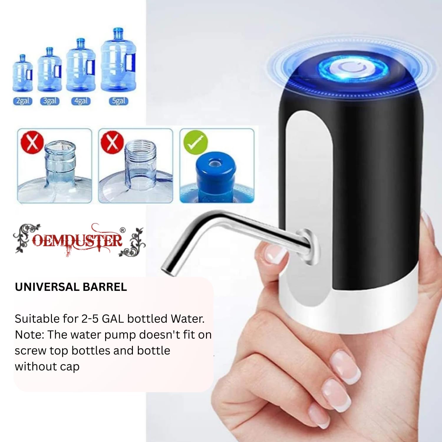 Automatic Water Dispenser Pump, USB Rechargeable Battery, Water Pump for 20 Litre Bottle Wireless Portable Mini Rechargeable Water Bottle Can Dispenser Pump