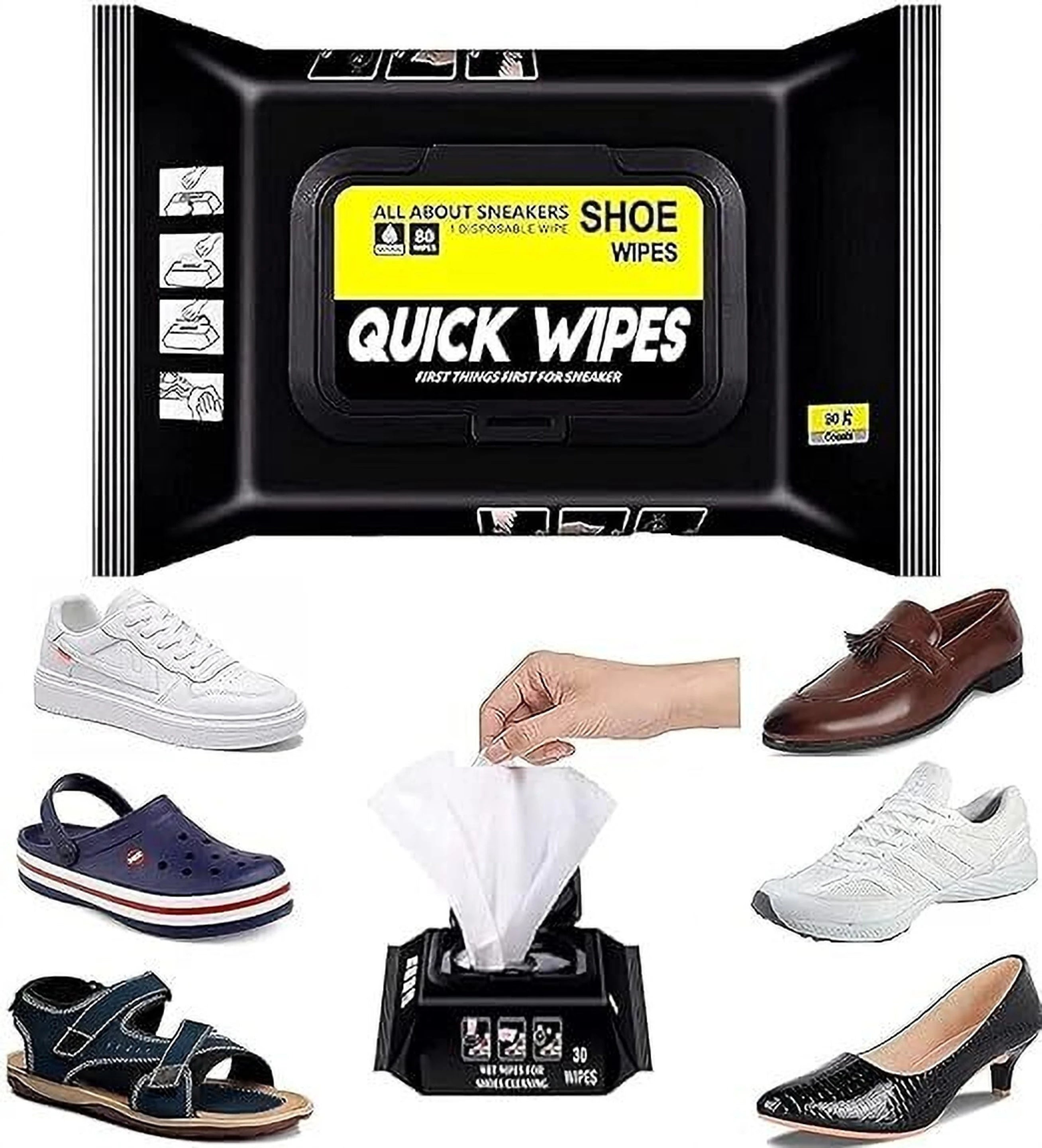 Cleaner Shoe Wipes Quickly Remove Dirt & Stains Leather, Suede, Synthetic Leather, Sports, Velour Shoe Cleaner (Neutral)
