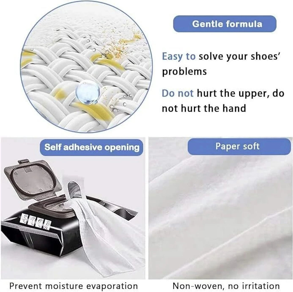 Cleaner Shoe Wipes Quickly Remove Dirt & Stains Leather, Suede, Synthetic Leather, Sports, Velour Shoe Cleaner (Neutral)