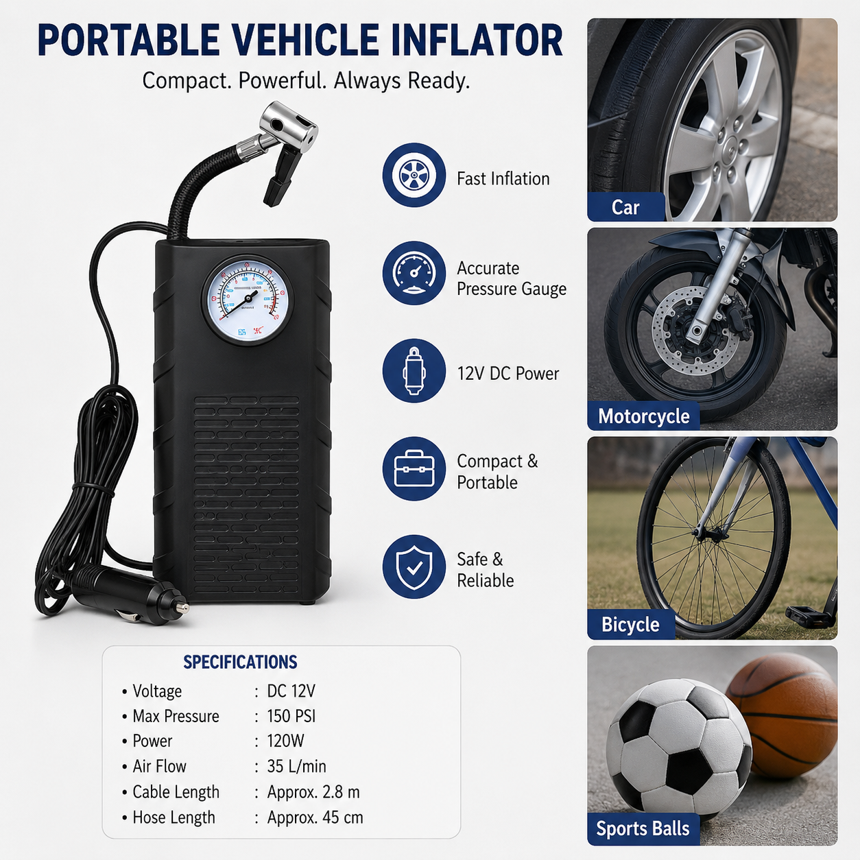 Portable Vehicle Inflator Pump