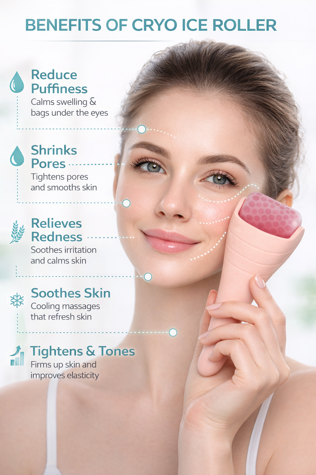Ice Roller for Face and Body, Cooling Massage Tool, Pink and Grey