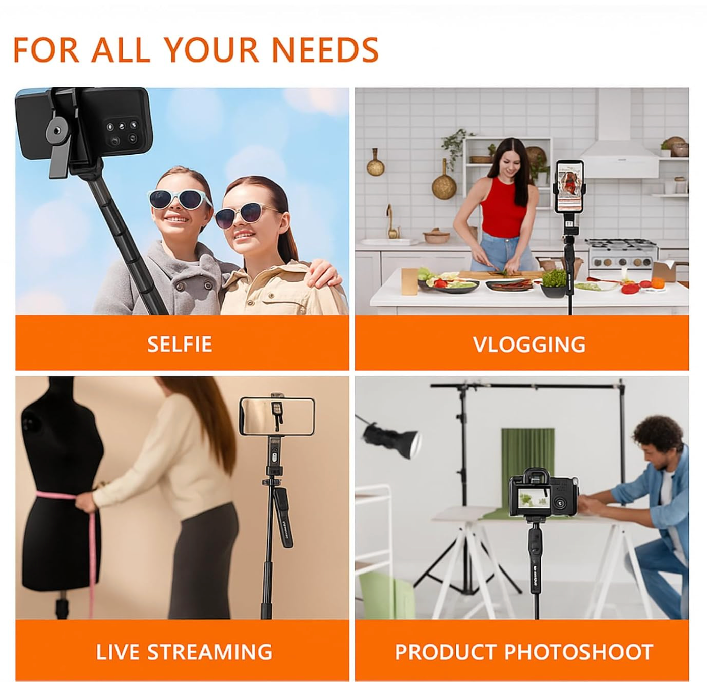 R1S-L 3-in-1 Bluetooth selfie stick and tripod stand