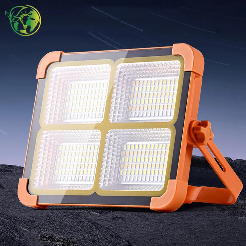 Solar LED Flood Light Outdoor | Rechargeable Waterproof Solar Light | High Brightness 4 Panel LED Security Light with Stand for Home, Garden & Street