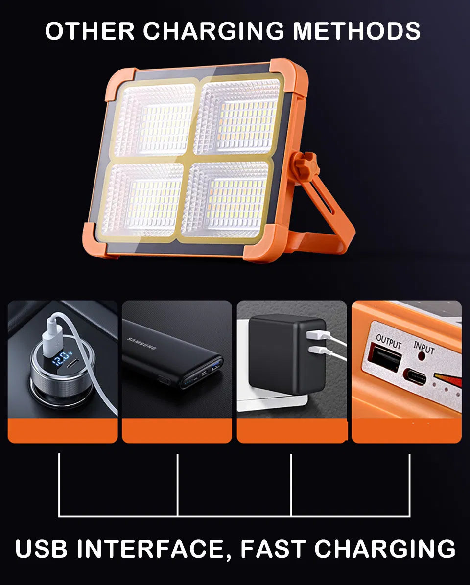 Solar LED Flood Light Outdoor | Rechargeable Waterproof Solar Light | High Brightness 4 Panel LED Security Light with Stand for Home, Garden & Street
