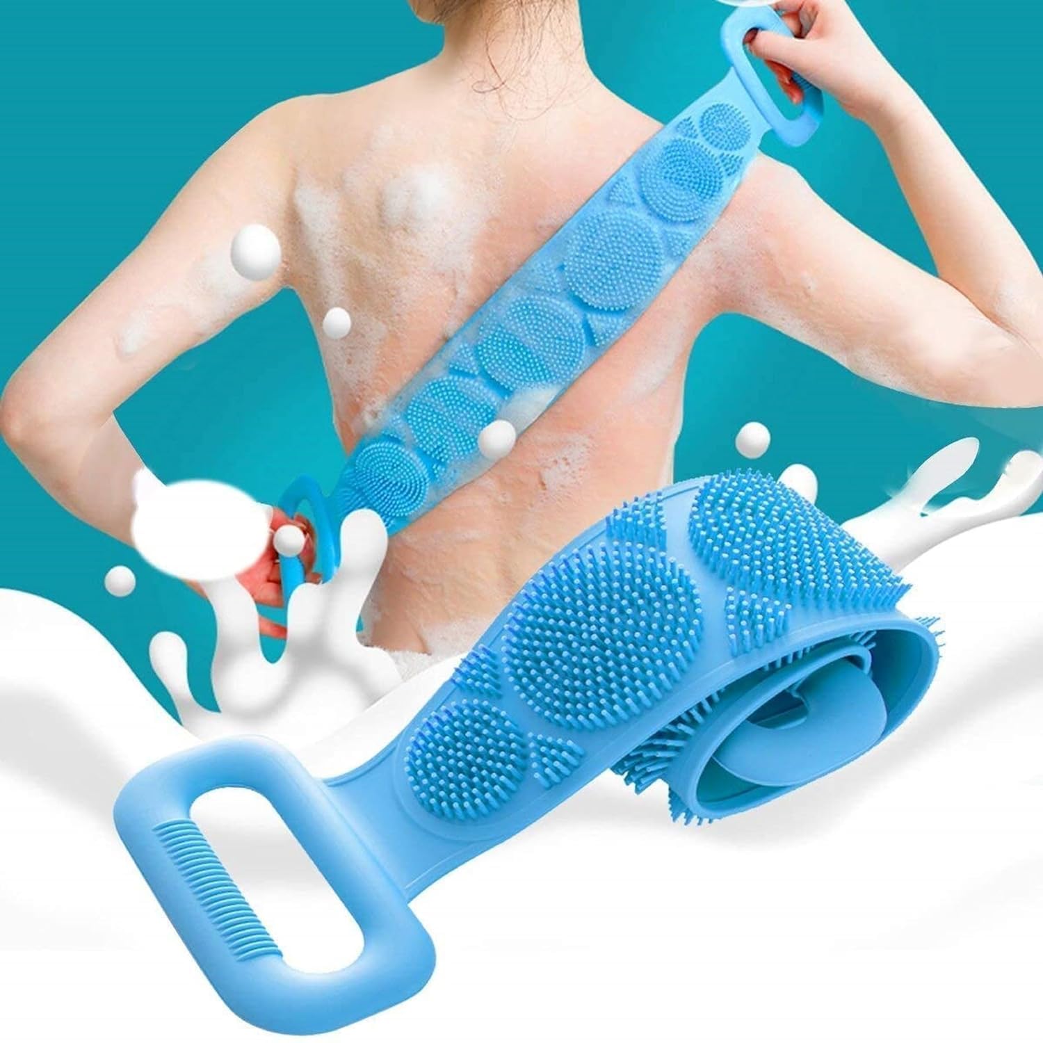 Silicone Body Brush Back Belt Scrubber Double Side Bathing Brush for Skin Deep Cleaning Massage, Dead Skin Removal Exfoliating Belt for Shower, Easy to Clean (Random Colors)