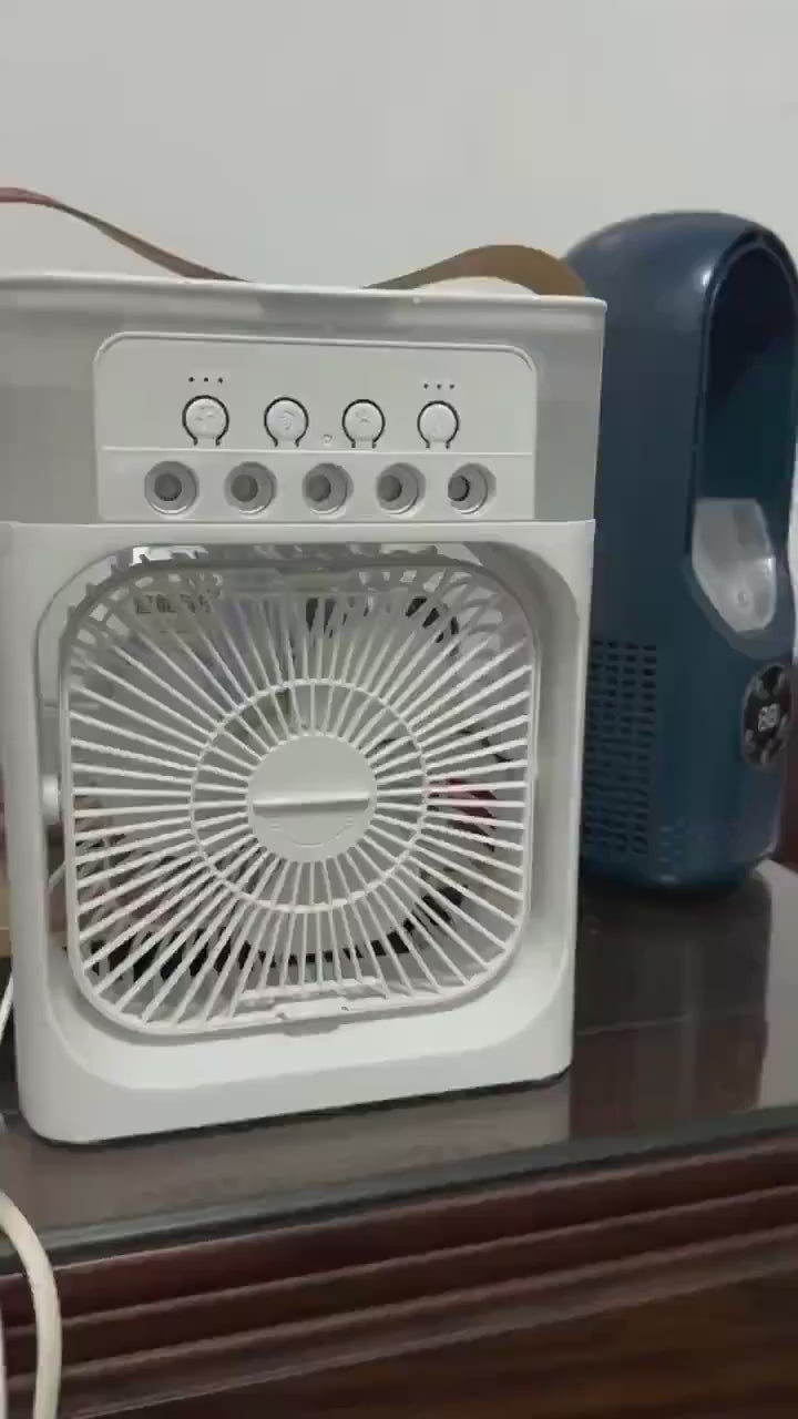 Portable Rechargeable Air Cooler Fan with Mist Spray | Mini USB Cooling Fan with Humidifier | 5-Speed Table Fan with Ice Mist Technology for Home & Office